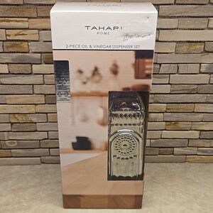 Tahari Home Textured Lead-free Iridescent Glass Oil & Vinegar Set - NEW IN BOX